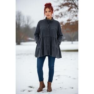 Neon Buddha Womens 2X Green Gray Tiered Zip Jacket Cozy Casual Excellent Comfort